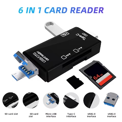 Picture of 6 in 1 Card Reader | OTG Type C SD TF Card Reader 6 in 1 USB 3.0 Micro USB Flash Drive Adapter 5Gbps High Speed Transfer