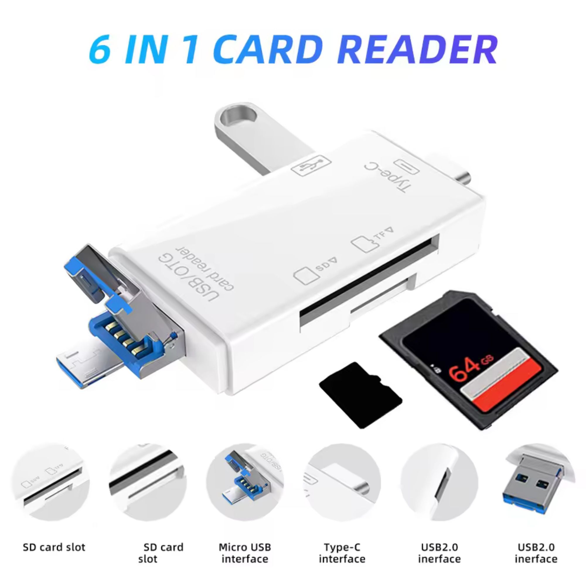 Picture of 6 in 1 Card Reader | OTG Type C SD TF Card Reader 6 in 1 USB 3.0 Micro USB Flash Drive Adapter 5Gbps High Speed Transfer