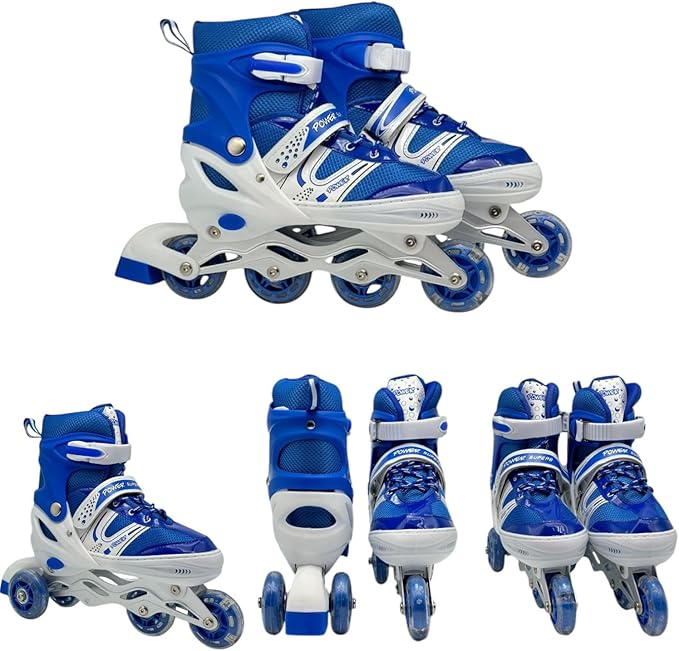 Picture of Adjustable Inline Roller Skating Shoes 4 wheels 1 Pair - M-(34-38) L-(39-43) || Adjustable Roller Skates, Can Convert from Inline Skates to 3 Wheel Roller Skates for Indoor Outdoor Beginners Kids Teens