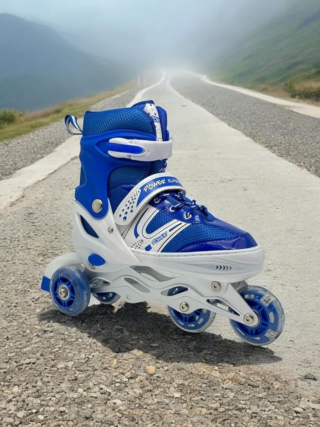 Picture of Adjustable Inline Roller Skating Shoes 4 wheels 1 Pair - M-(34-38) L-(39-43) || Adjustable Roller Skates, Can Convert from Inline Skates to 3 Wheel Roller Skates for Indoor Outdoor Beginners Kids Teens