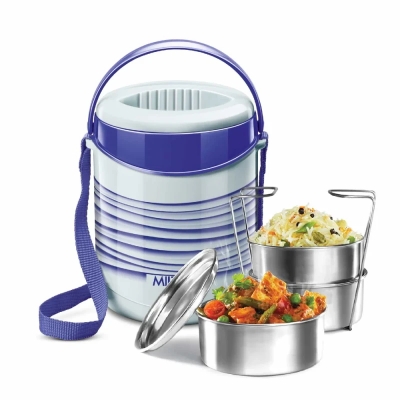 Picture of Milton Econo-3 Tiffin Box - Insulated, Hot & Cold Leak-Proof Lunch Box for Office, College, Picnic, Blue