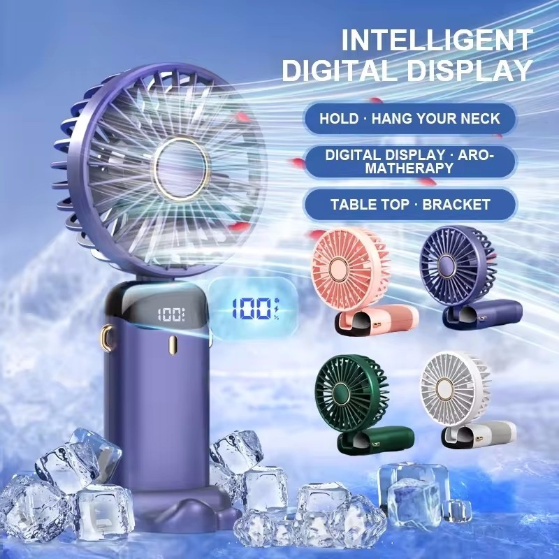 Picture of Portable Mini USB Fan - Portable Fan, Rechargeable Fan, 5 Speeds Personal Fan with Base, Digital Display, Desk Fan for Outdoor