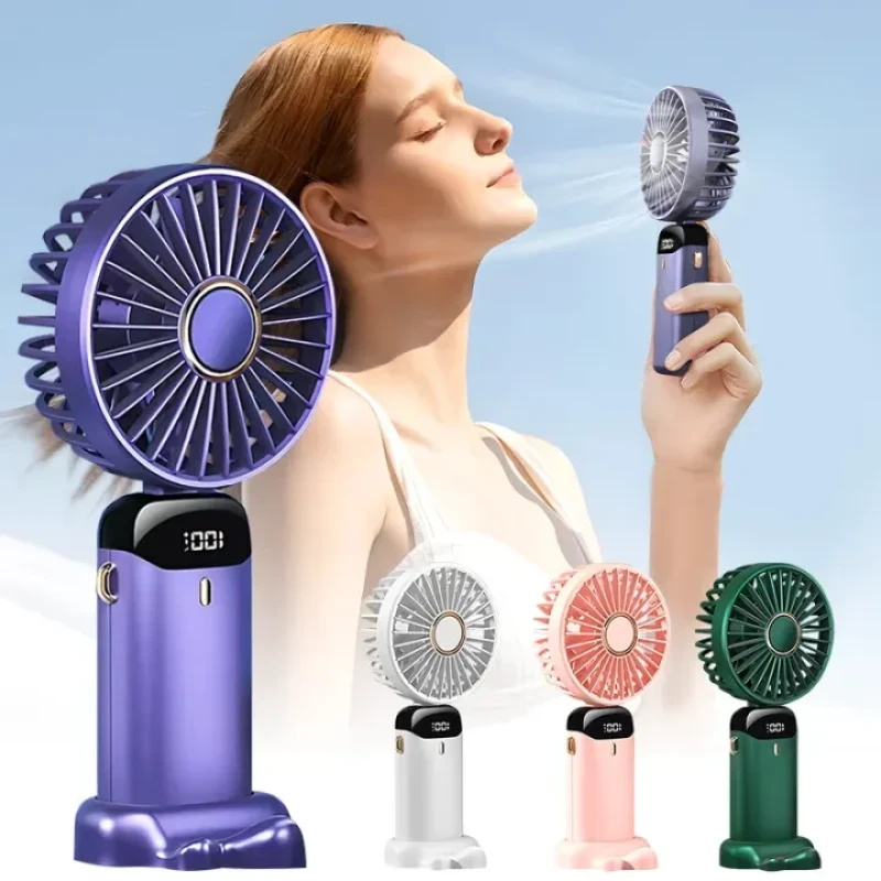 Picture of Portable Mini USB Fan - Portable Fan, Rechargeable Fan, 5 Speeds Personal Fan with Base, Digital Display, Desk Fan for Outdoor
