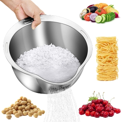 Picture of Stainless Steel Rice Washing Bowl / Colander – 304 Stainless Steel Rice Sharpener Bowl