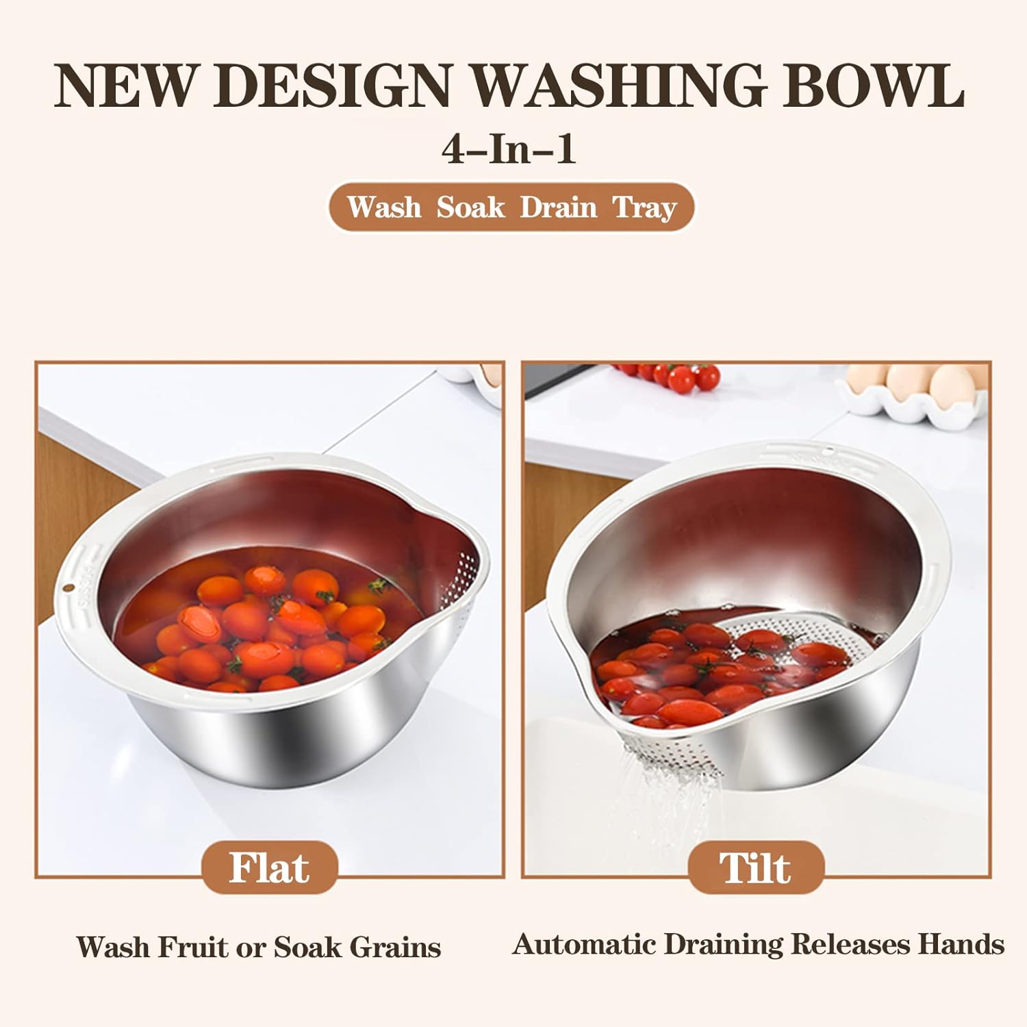 Picture of Stainless Steel Rice Washing Bowl / Colander – 304 Stainless Steel Rice Sharpener Bowl