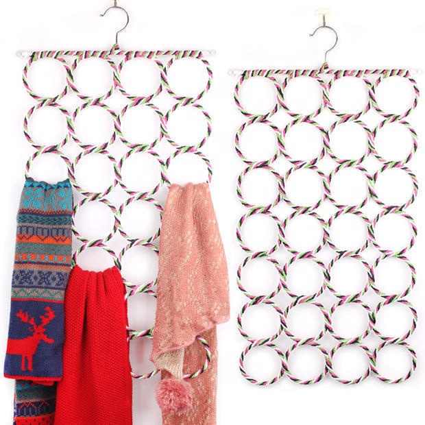 Picture of Scarf Shawl Scarves Holder Foldable Tie Belt Hook Organizer Rattan Weave Hanger Wardrobe Storage Holder Display Rack , Clothing Organizer , Rings scarf Hanger, Hijab Hanger for Women