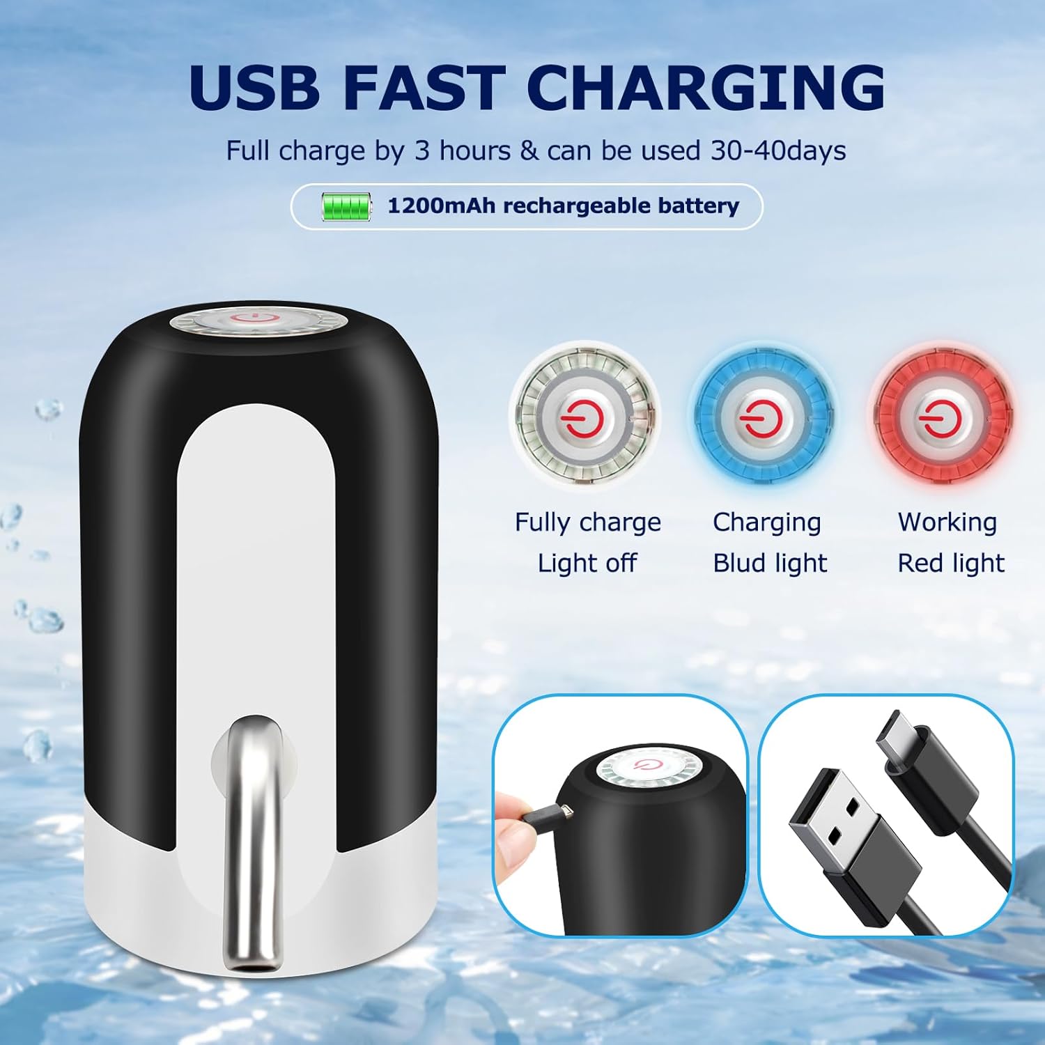 Picture of Automatic Drinking Water Pumper - Electric Rechargeable Drinking Water Bottle Pump for 2-5 Gallon Jugs USB Charging Portable Water Dispenser Pump, Water Bottle Tap dispenser for Home, Office, Outdoor Activities