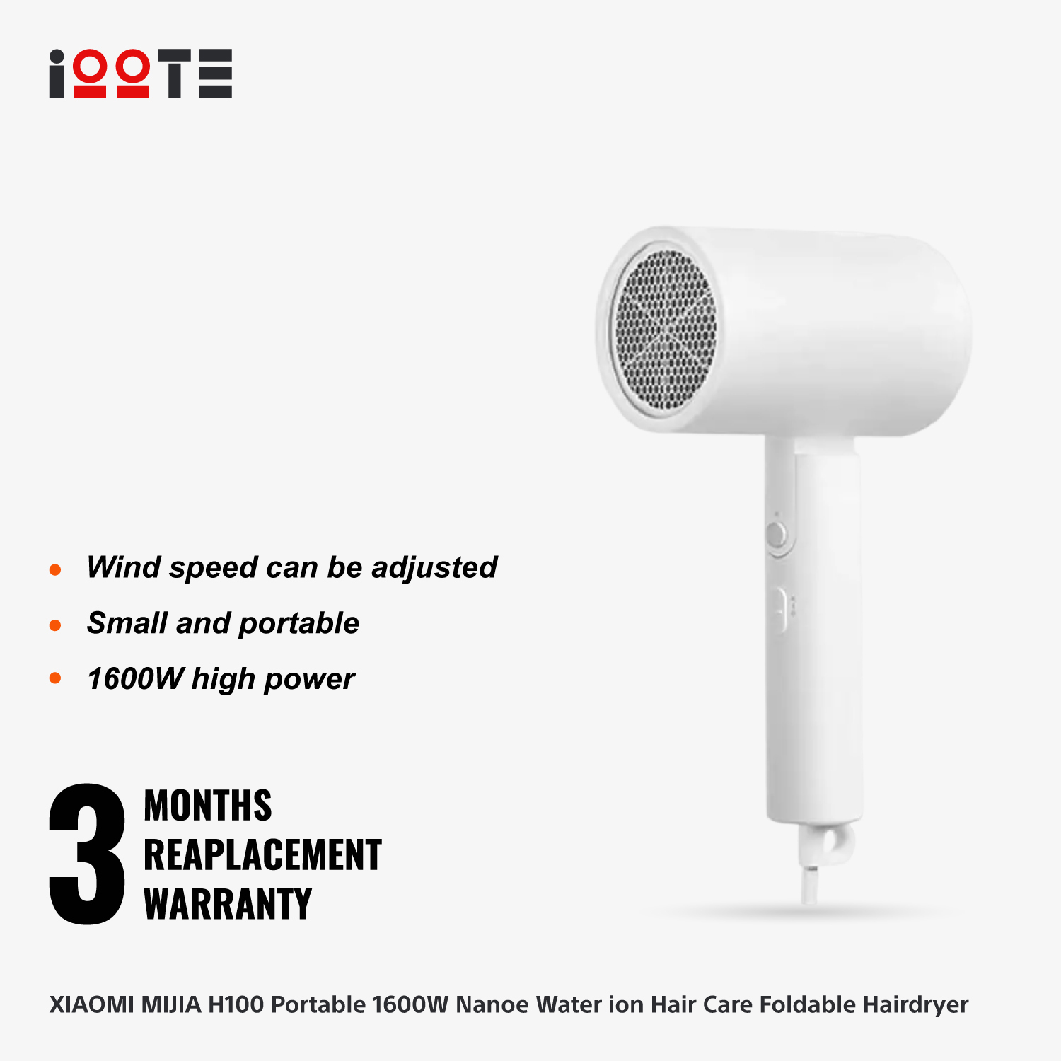 XIAOMI MIJIA H100 Portable 1600W Nanoe Water ion Hair Care Foldable Hairdryer  iOOTEonline shop bangladeshothoba.com