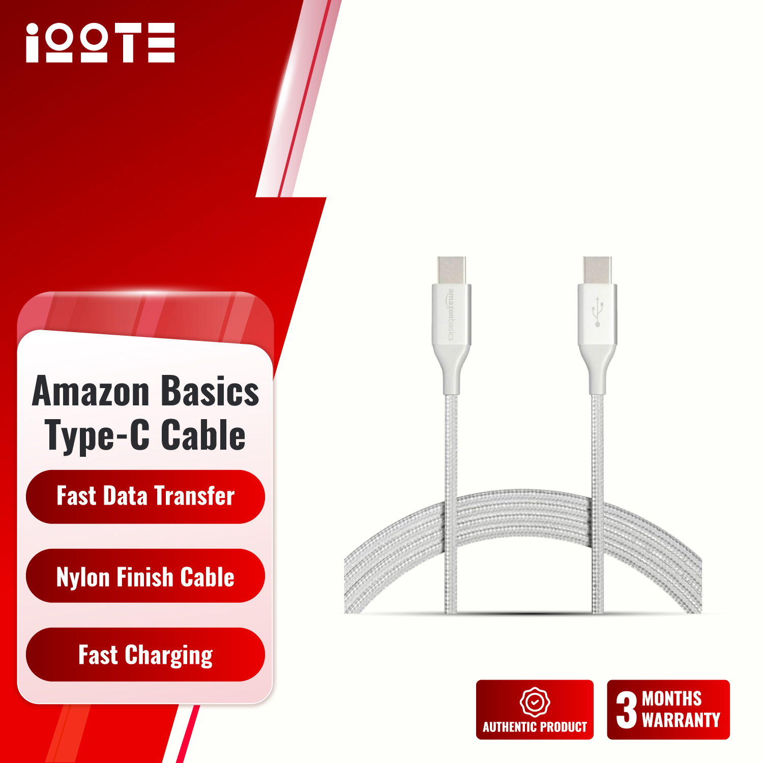 Amazon Basics USB-C to USB-C 2.0 Fast Charger Cable, Nylon Braided Cord, 480Mbps Speed, USB-IF Certified, for Apple iPhone 15, iPad, Samsung Galaxy, Tablets, Laptops, 6 Foot, Silver  iOOTEonline shop bangladeshothoba.com
