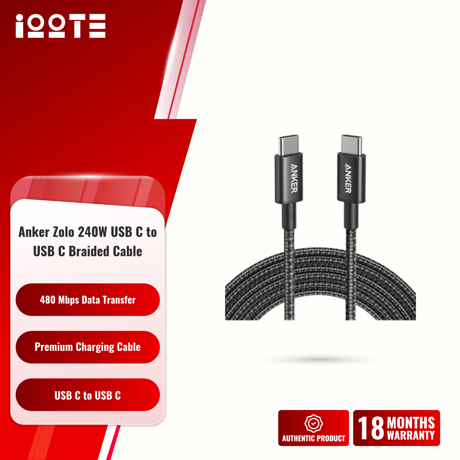 Picture of Anker Zolo USB-C to USB-C Cable (1m, 240W)