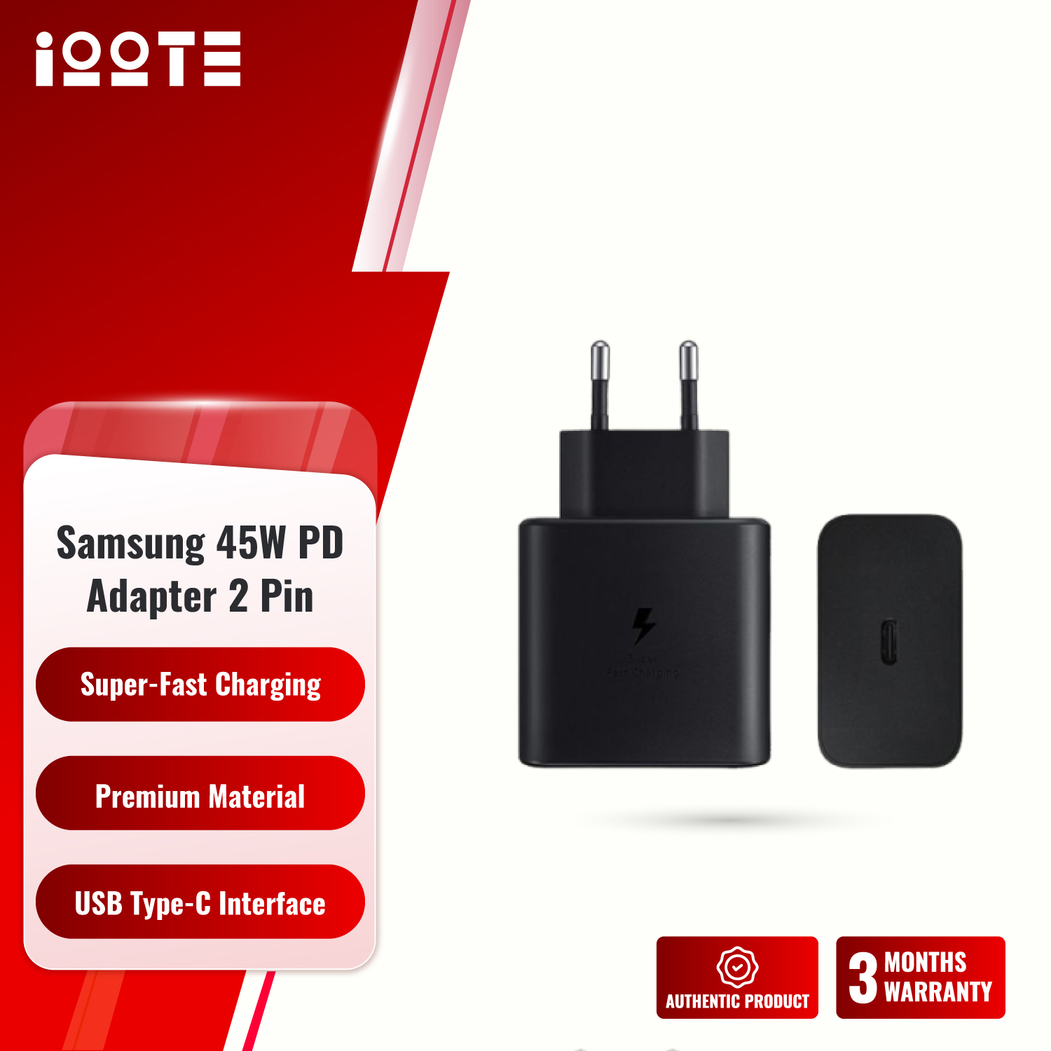 Samsung 45w PD Adapter 2 Pin (EP-T4510)  iOOTEonline shop bangladeshothoba.com