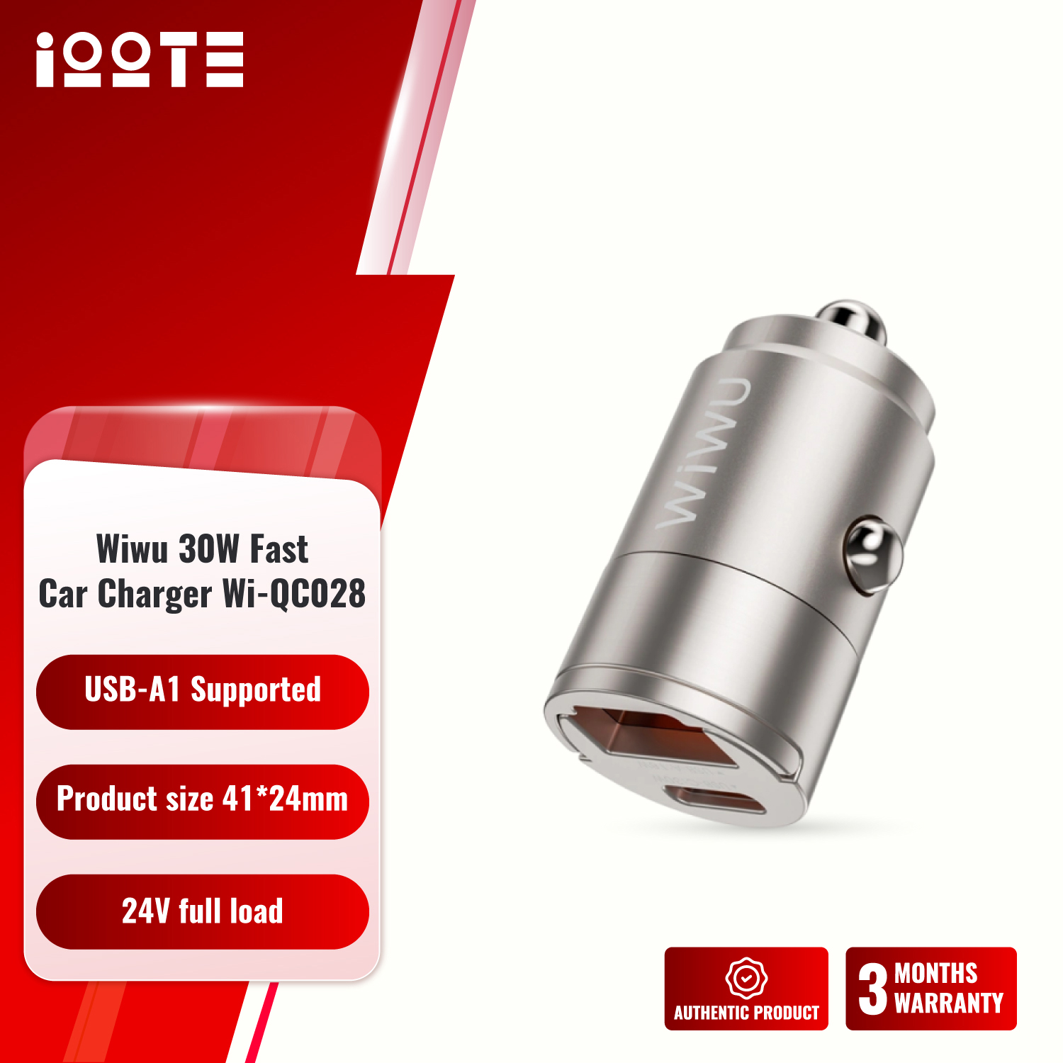 WIWU WI-QC028 30W Nano Car Charger-Titanium  iOOTEonline shop bangladeshothoba.com
