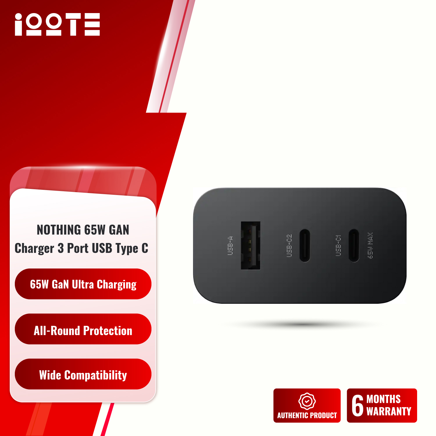 Picture of CMF by Nothing Gan Charger 65W Adapter, 3 Port USB Type C to A Wall Charging Adapter