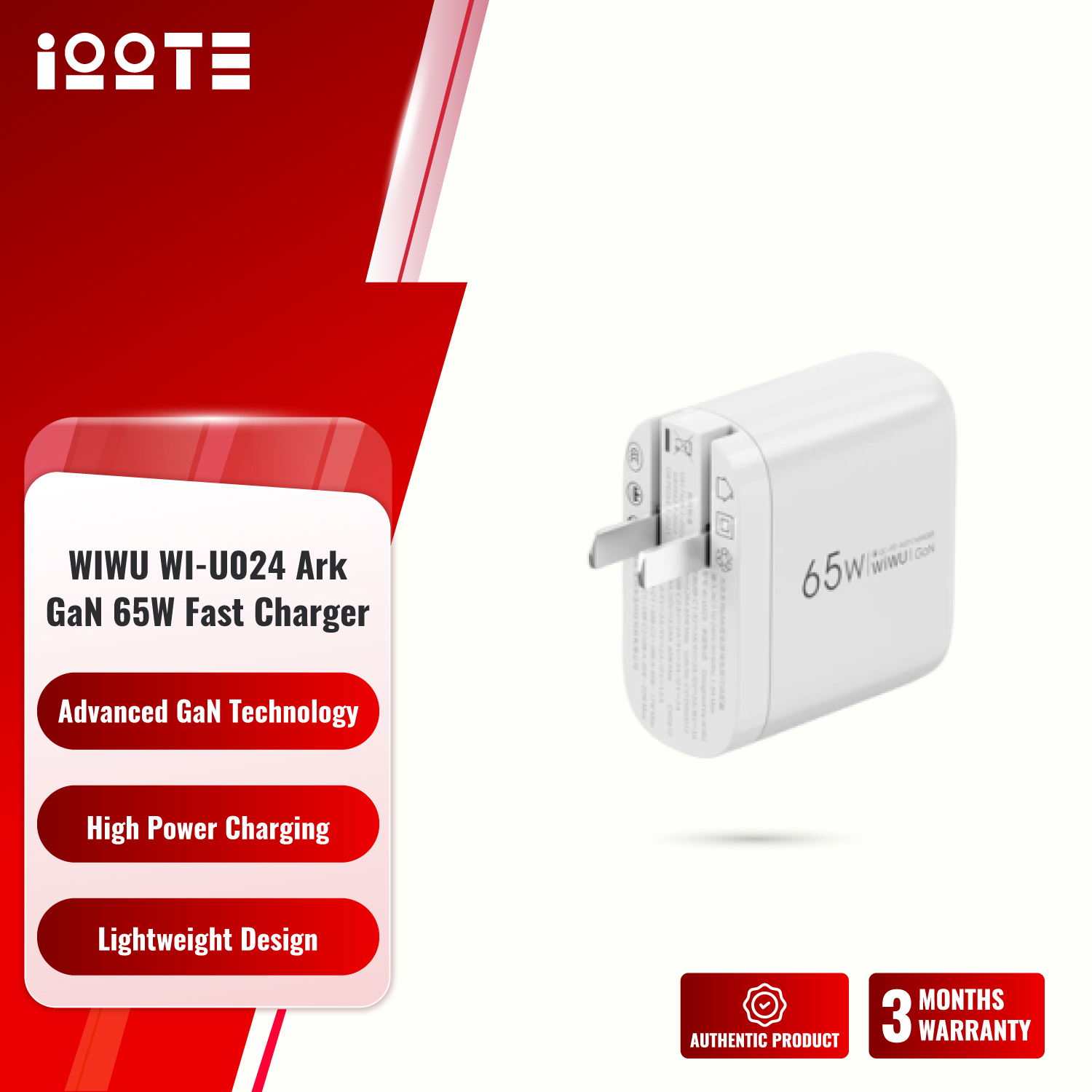 WIWU WI-U024 Ark GaN 65W Fast Charger QC & PD Multi Port Power  iOOTEonline shop bangladeshothoba.com