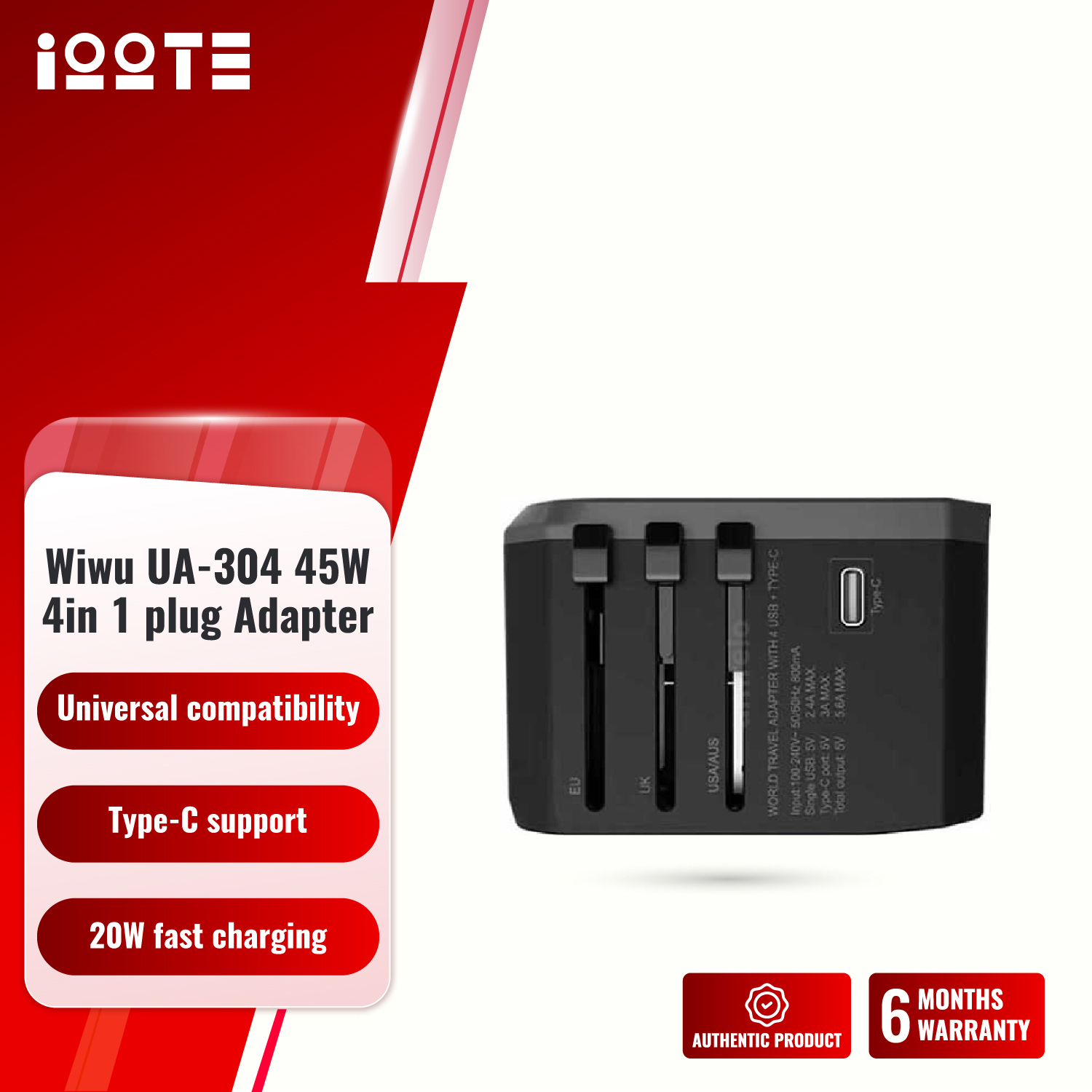 WiWU UA-304 45W 4 in 1 Universal Plug Adapter  iOOTEonline shop bangladeshothoba.com