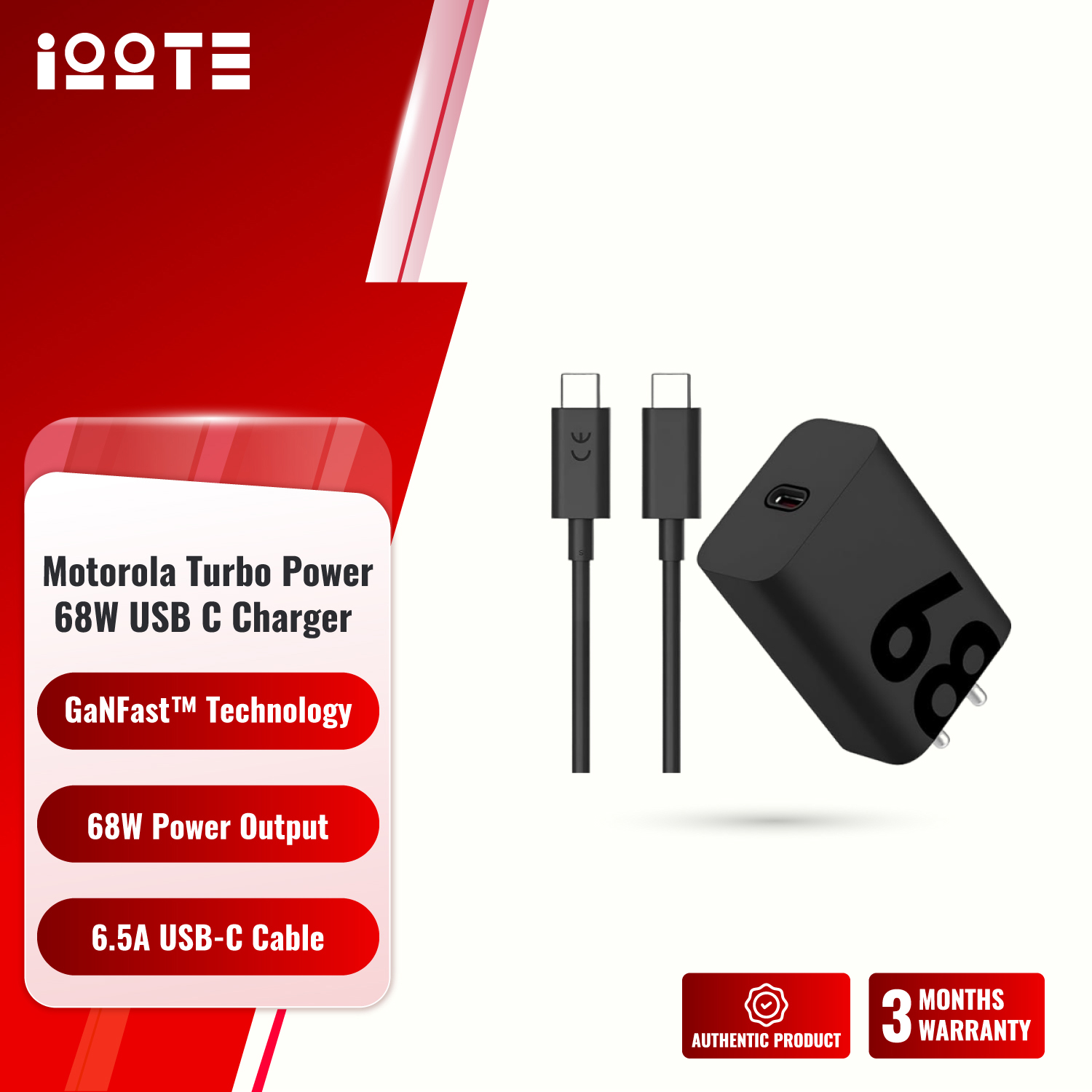 Picture of Motorola 68W USB-C Charger with GanFast Technology