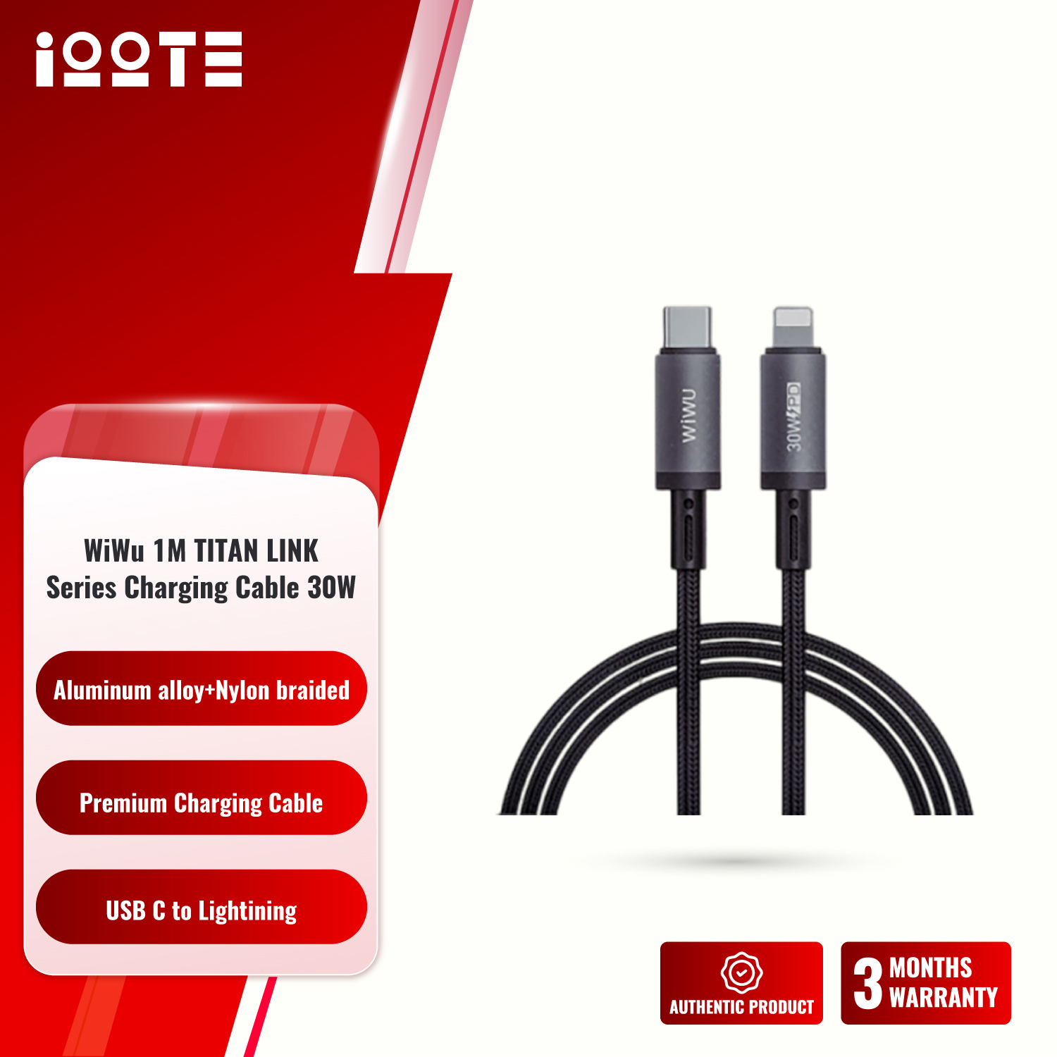 WiWU 1M Aluminum alloy Nylon braided TITAN LINK Series Charging Cable with 30W USB-C to Lightining #Wi-C056  iOOTEonline shop bangladeshothoba.com