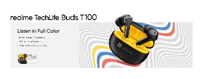 Picture of Realme TechLife Buds T100 , 10mm Dynamic Bass Driver for Real HD Sound & AI ENC for Calls Earbuds With Bluetooth 5.3