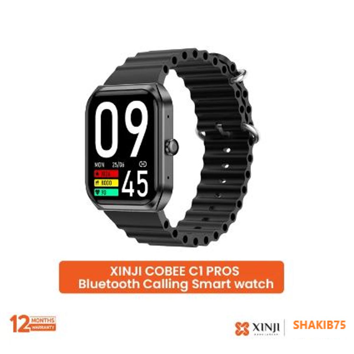 Picture of XINJI COBEE C1 PROS Bluetooth Calling Smart watch IP68 Dustproof and Waterproof - Black With ( Dual Strap - Orange)