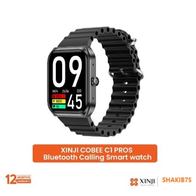 Picture of XINJI COBEE C1 PROS Bluetooth Calling Smart watch IP68 Dustproof and Waterproof - Black With ( Dual Strap - Orange)