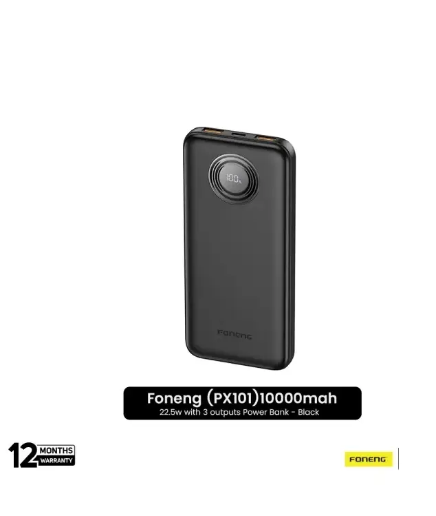Picture of Foneng (PX101) 10000mah 22.5w with 3 outputs Power Bank - Black