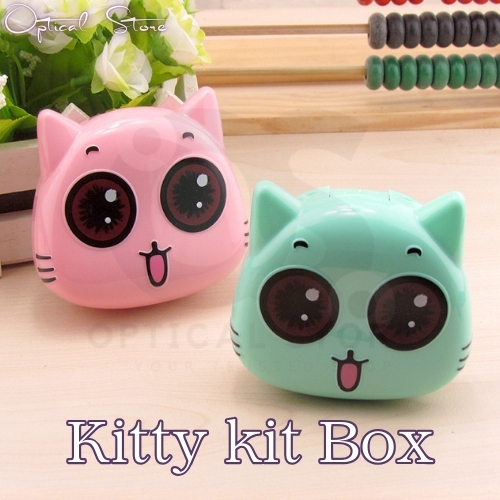 Picture of New Kitty Cat High Quality Shield Contact Lens Case With Mirror. 1pcs Kitty Cat Contact Lenses Container for All type of contact lens for travel and outdorr. Kitty Cat Travel Kit Box. #kitty.cat