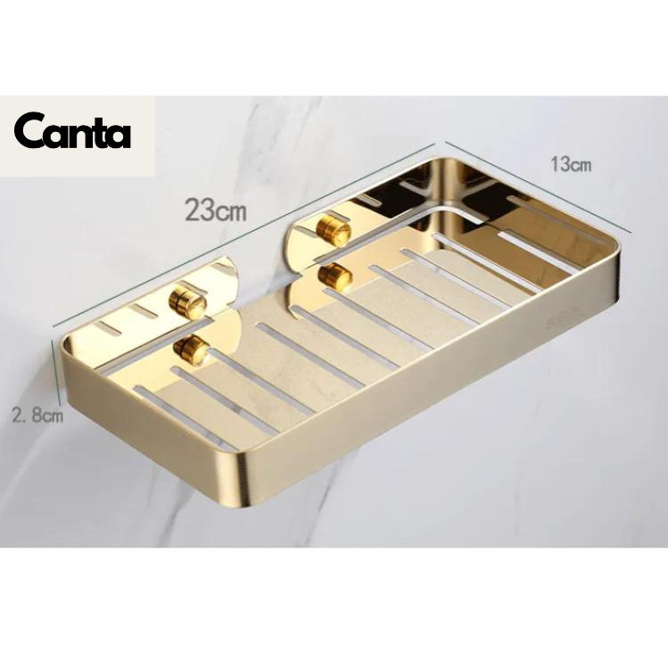 Picture of Bathroom Soap case big size adjustable two soap together Stainless steel SUS304 wall mounted Self Adhesive Drain Soap Sponge rack GOLD