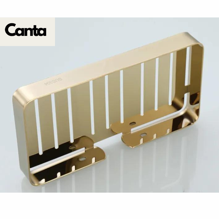 Picture of Bathroom Soap case big size adjustable two soap together Stainless steel SUS304 wall mounted Self Adhesive Drain Soap Sponge rack GOLD