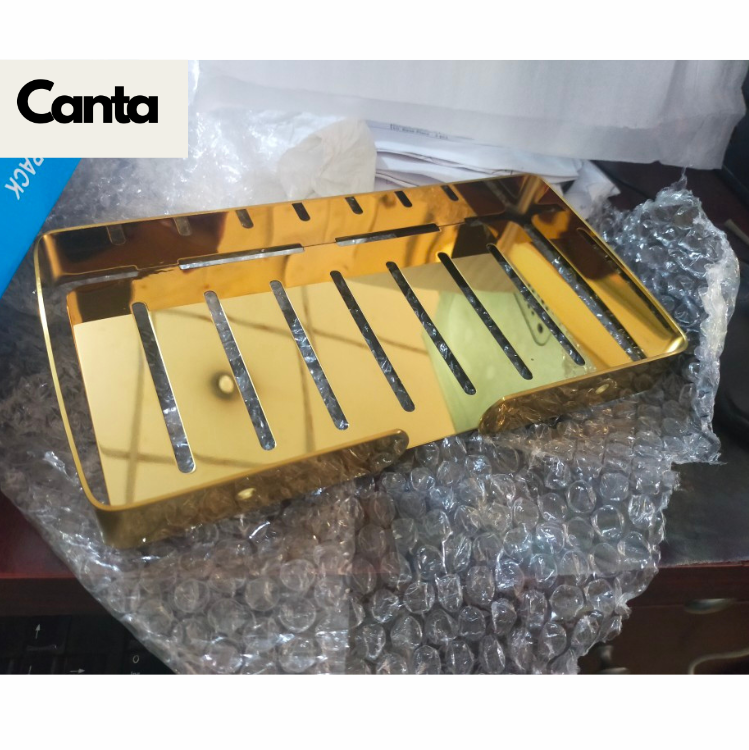 Picture of Bathroom Soap case big size adjustable two soap together Stainless steel SUS304 wall mounted Self Adhesive Drain Soap Sponge rack GOLD