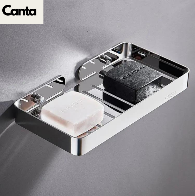 Picture of Bathroom Soap case big size adjustable two soap together Stainless steel SUS304 wall mounted Self Adhesive Drain Soap Sponge rack