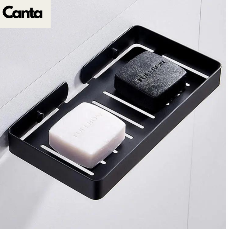 Picture of Bathroom Soap case big size adjustable two soap together Staineless steel SUS304 wall mounted Self Adhesive Drain Soap Sponge rack BLACK