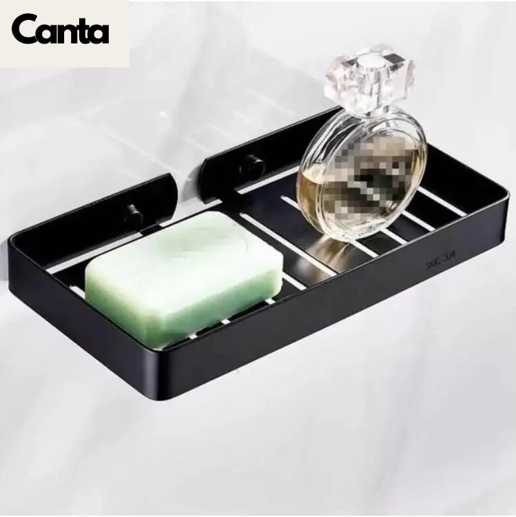 Picture of Bathroom Soap case big size adjustable two soap together Staineless steel SUS304 wall mounted Self Adhesive Drain Soap Sponge rack BLACK