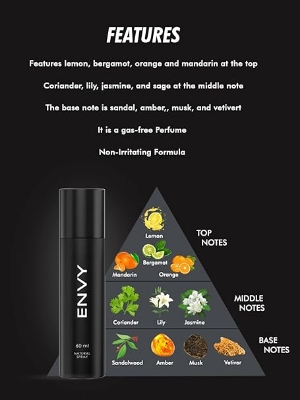 Picture of ENVY Natural Spray Perfume For Men - 60ML | Long Lasting Eau Da Parfum for Men