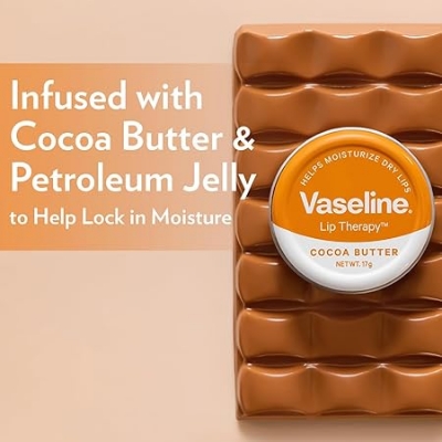 Picture of Vaseline Lip Tins Cocoa Butter, 17G|Infused With Cocoa Butter For Hydration & Glossy Shine, Transparent