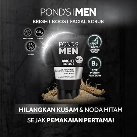 Picture of Pond's Men Bright Boost Brightening + Dark Spots Cleanser Facial Scrub Wash 100g