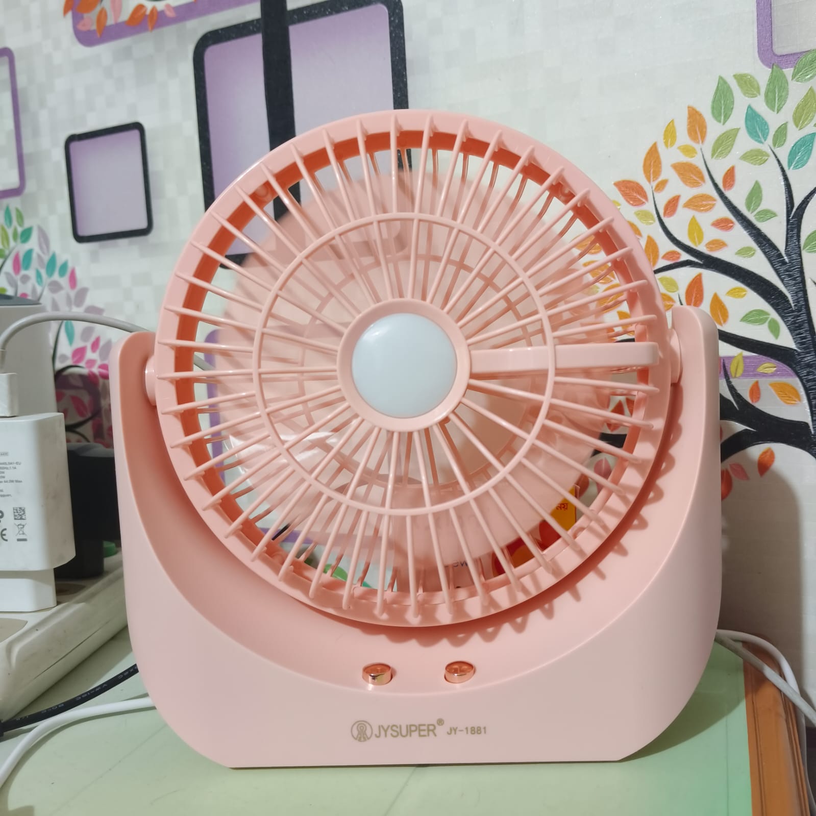 Picture of JYSUPER JY-1881 Rechargeable Wind Up-Down Movable Desk Fan With LED Lamp