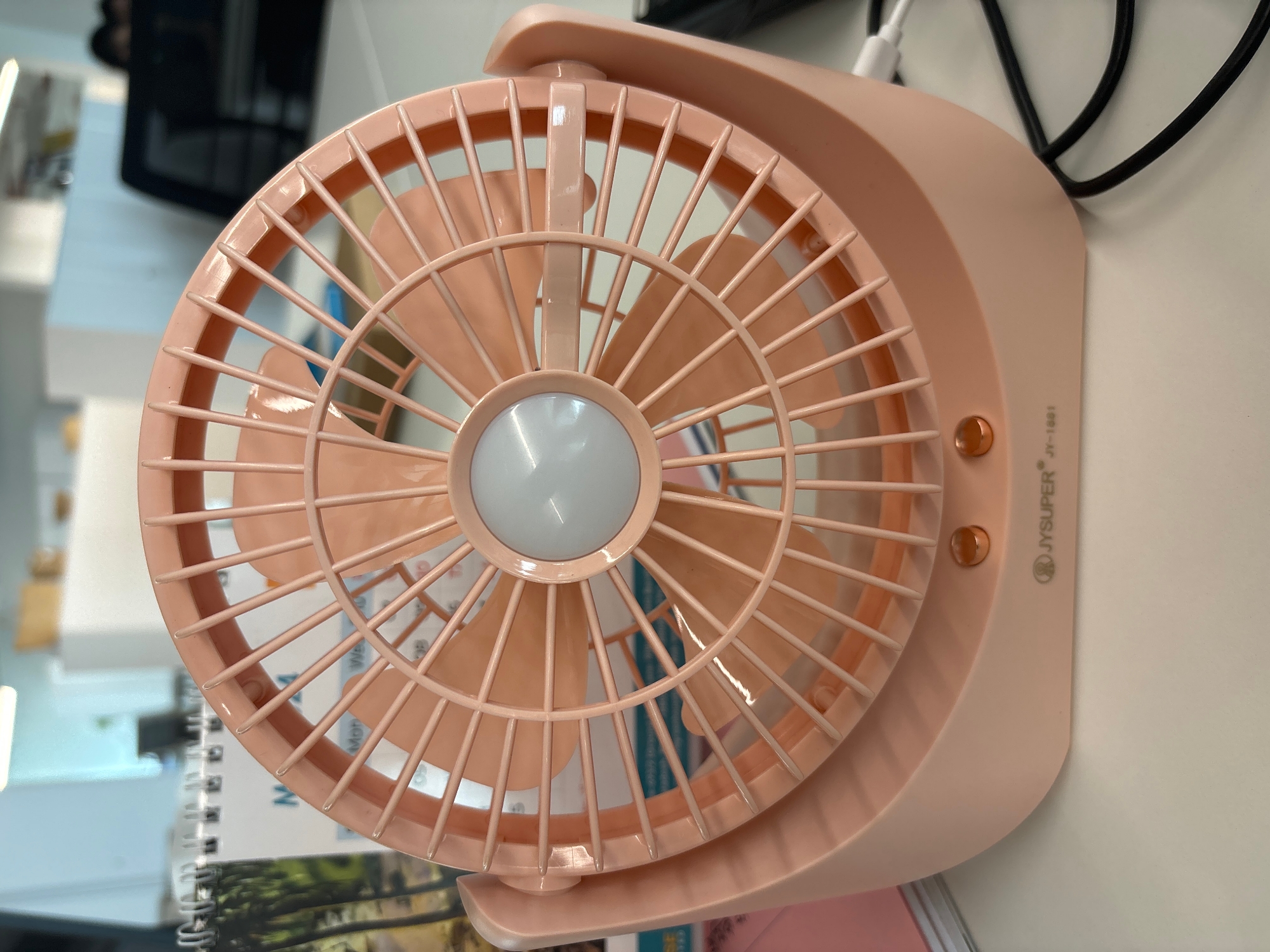 Picture of JYSUPER JY-1881 Rechargeable Wind Up-Down Movable Desk Fan With LED Lamp