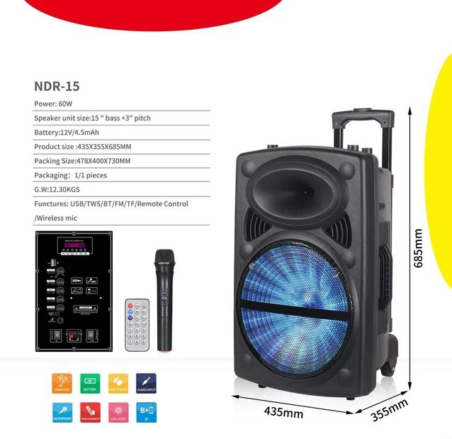 Picture of Trolly Speaker Karaoke Rechargeable Bluetooth 12 Inch