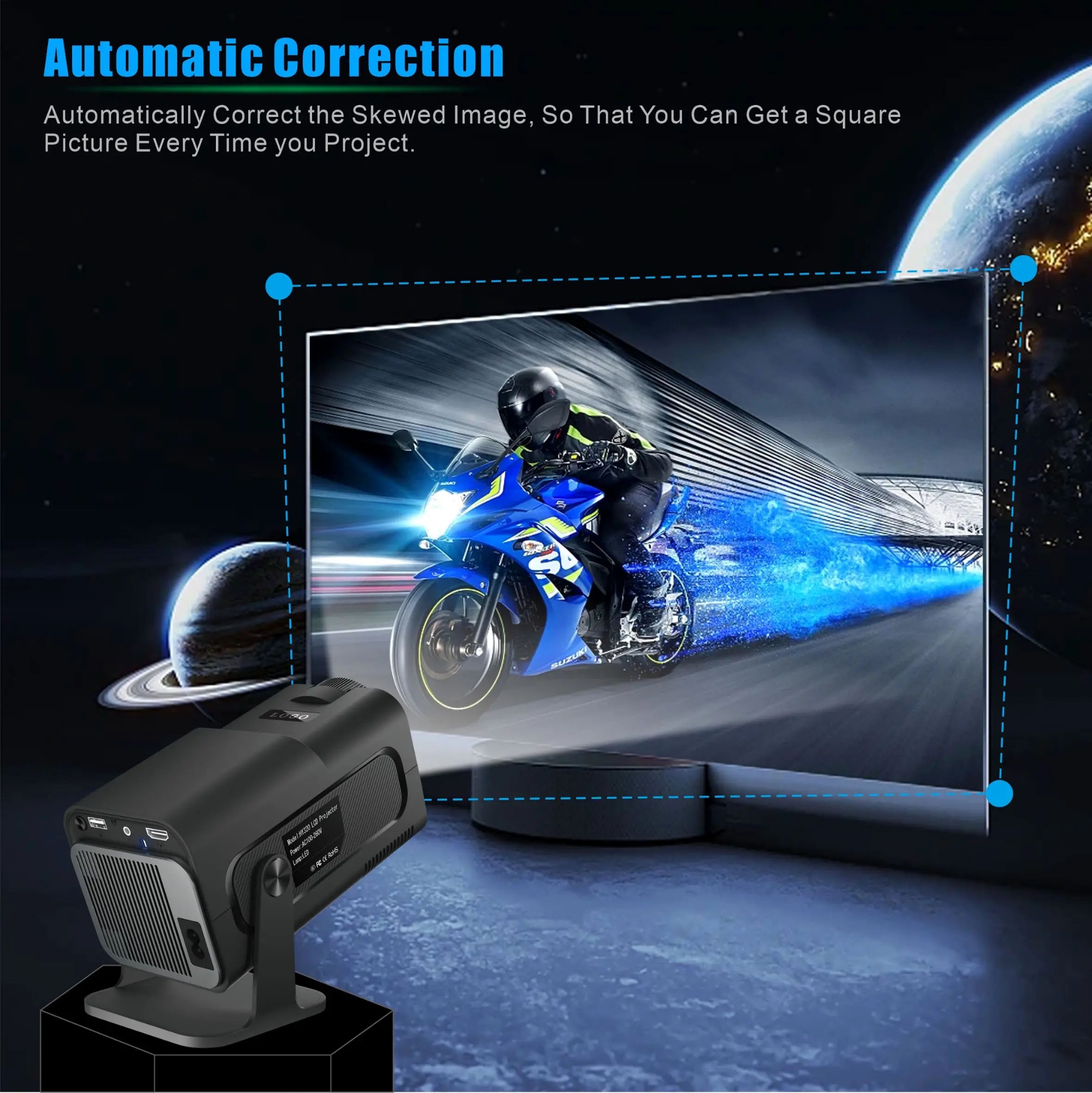 Picture of HY320 Portable Auto Keystone Projector,FHD 1080P Smart Projector Support 10000 Lumens with WiFi 6, BT 5.0, 180 Degree Rotation, Built-in Android 11.0