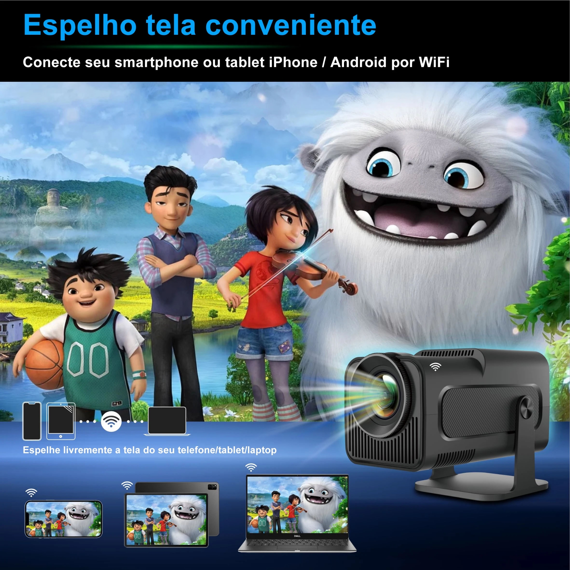 Picture of HY320 Portable Auto Keystone Projector,FHD 1080P Smart Projector Support 10000 Lumens with WiFi 6, BT 5.0, 180 Degree Rotation, Built-in Android 11.0