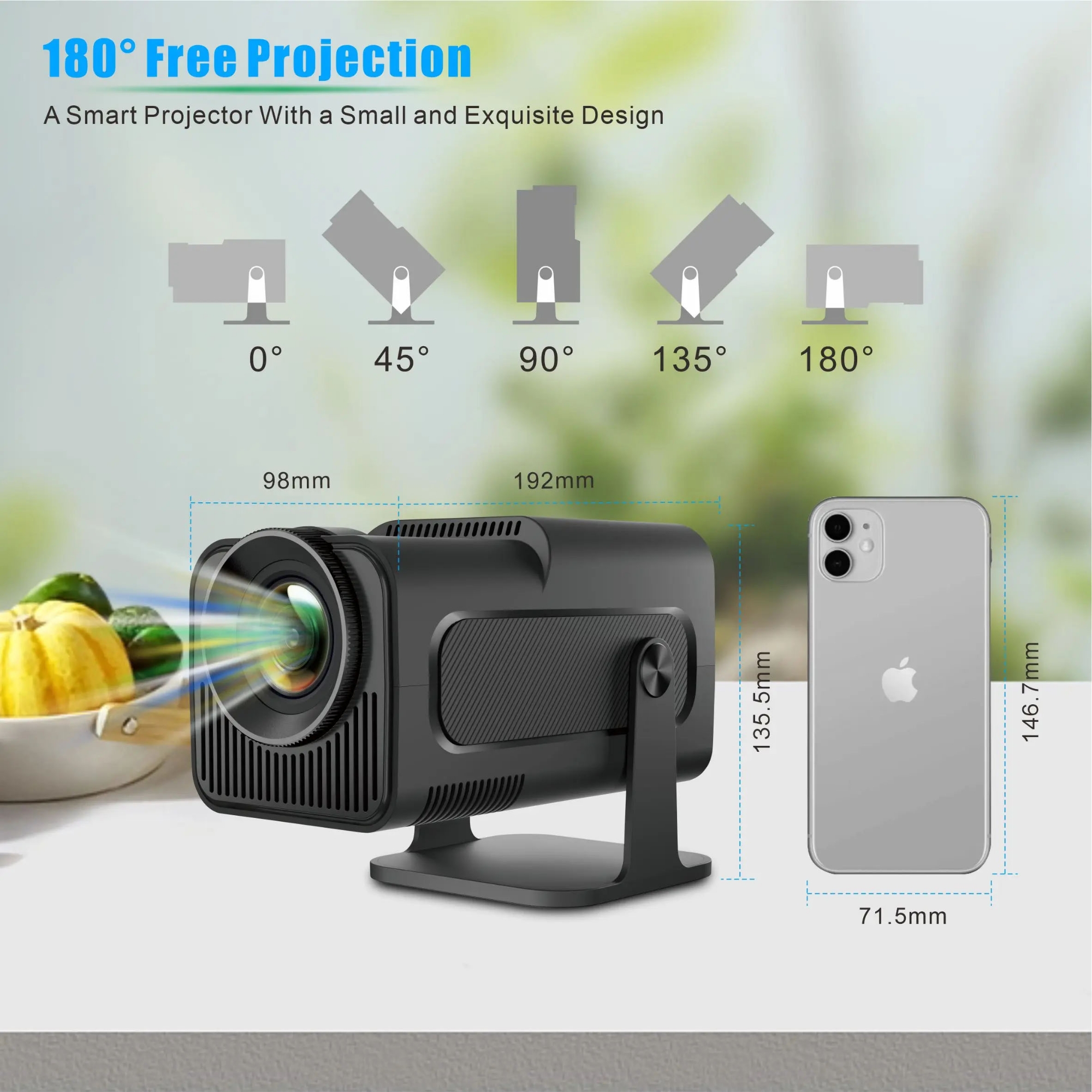 Picture of HY320 Portable Auto Keystone Projector,FHD 1080P Smart Projector Support 10000 Lumens with WiFi 6, BT 5.0, 180 Degree Rotation, Built-in Android 11.0