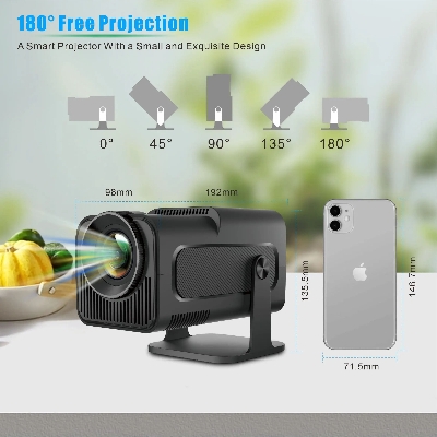 Picture of HY320 Portable Auto Keystone Projector,FHD 1080P Smart Projector Support 10000 Lumens with WiFi 6, BT 5.0, 180 Degree Rotation, Built-in Android 11.0
