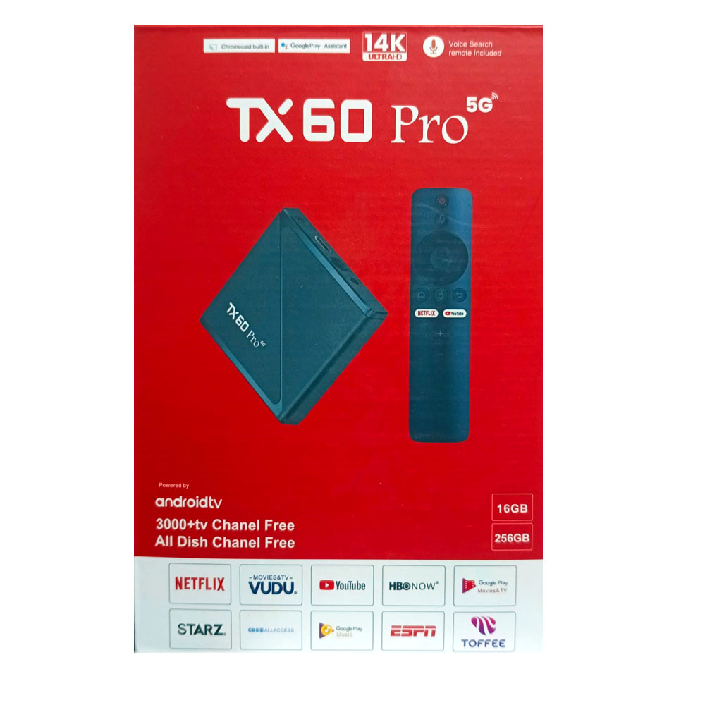 Picture of TX60 Pro 5G 14K ULTRA HD 16GB 256GB Android 16 Smart TV - Television Box Voice Remote, Bluetooth, Free Dish Channel with Warranty
