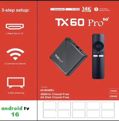 Picture of TX60 Pro 16GB 256GB Android 16 5G 14K ULTRA HD Android Smart TV - Television Box Voice Remote, Bluetooth, Free Dish Channel with Warranty