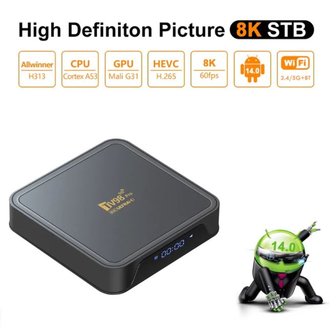 Picture of TV - Television98 ATV - Television Pro Smart TV - Television Box Android 14 Allwinner H313 Quad Core 8K 4K 5G Dual Wifi BT5.0 Digital Voice Remote 2GB 8GB Set Top Box