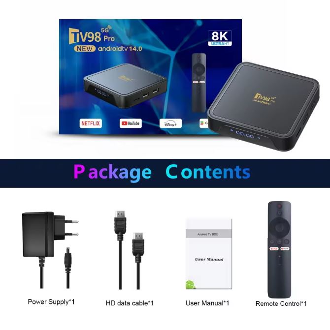 Picture of TV - Television98 ATV - Television Pro Smart TV - Television Box Android 14 Allwinner H313 Quad Core 8K 4K 5G Dual Wifi BT5.0 Digital Voice Remote 2GB 8GB Set Top Box