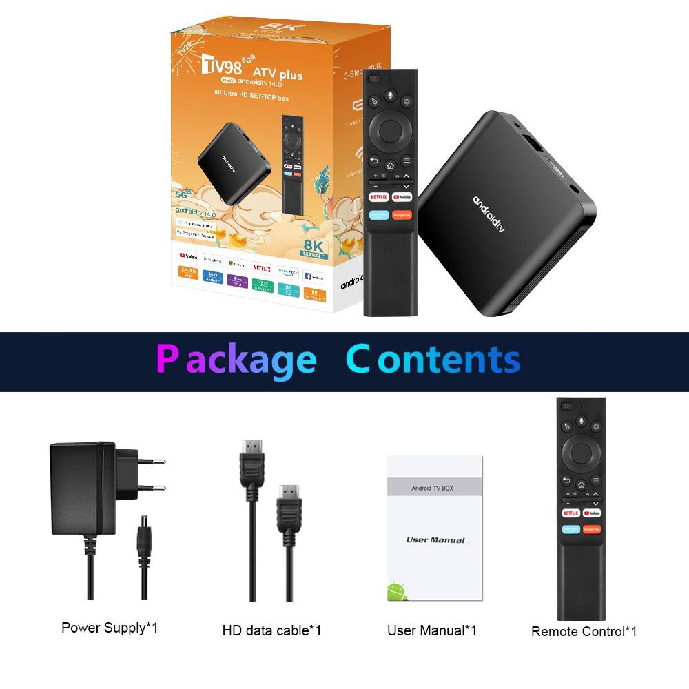 Picture of TV98 ATV Plus Smart TV Box Android 14 Allwinner H313 2.4G /5G Dual WiFi BT 8K HD Media Player Set Top Box