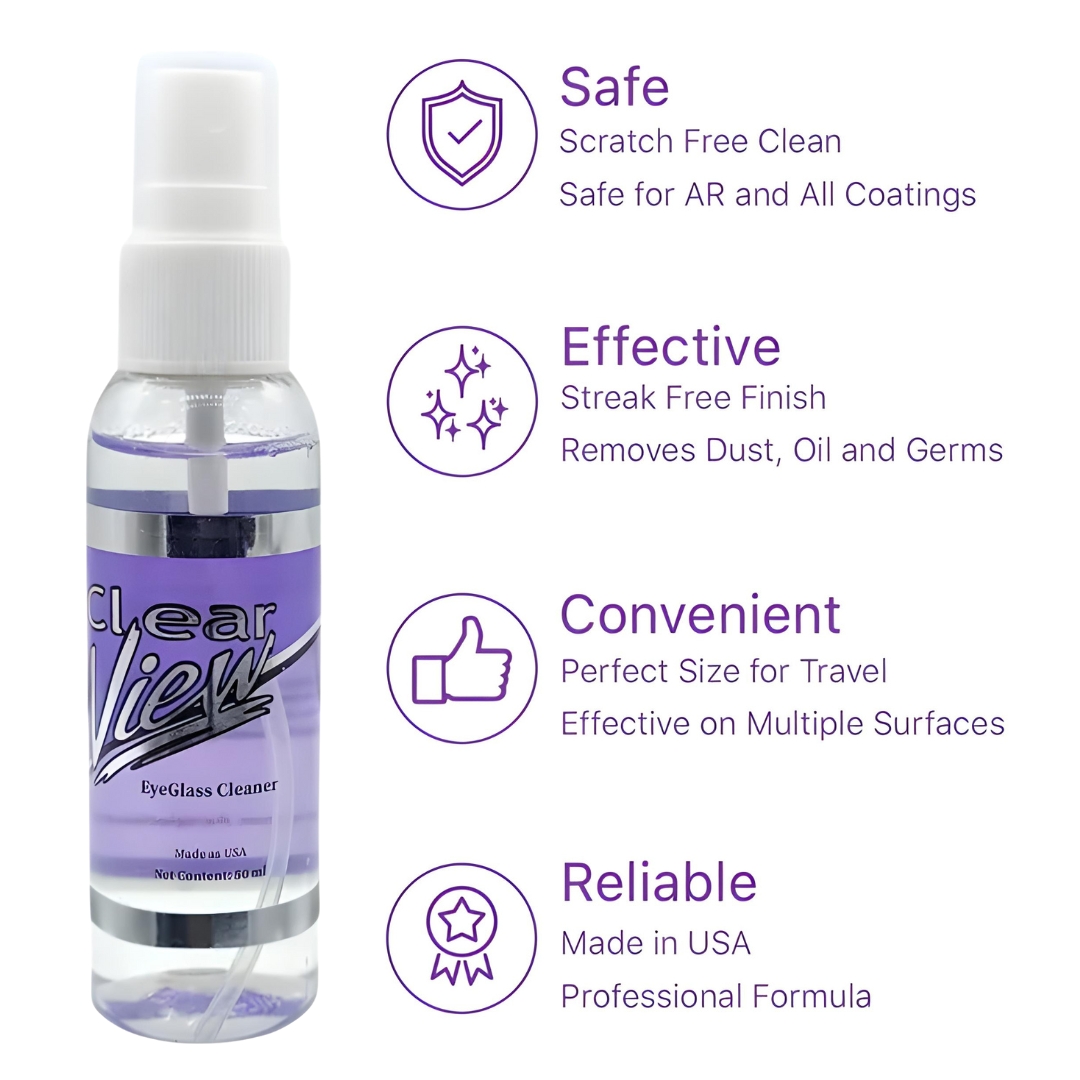 Picture of New Clear View Premium Anti-Streak Eyeglass/Sunglasses Lens Cleaner Spray with flavor sunglasses cleaning kit for Eyeglasses, Laptops, Smartphones, & Other Screens #clearview