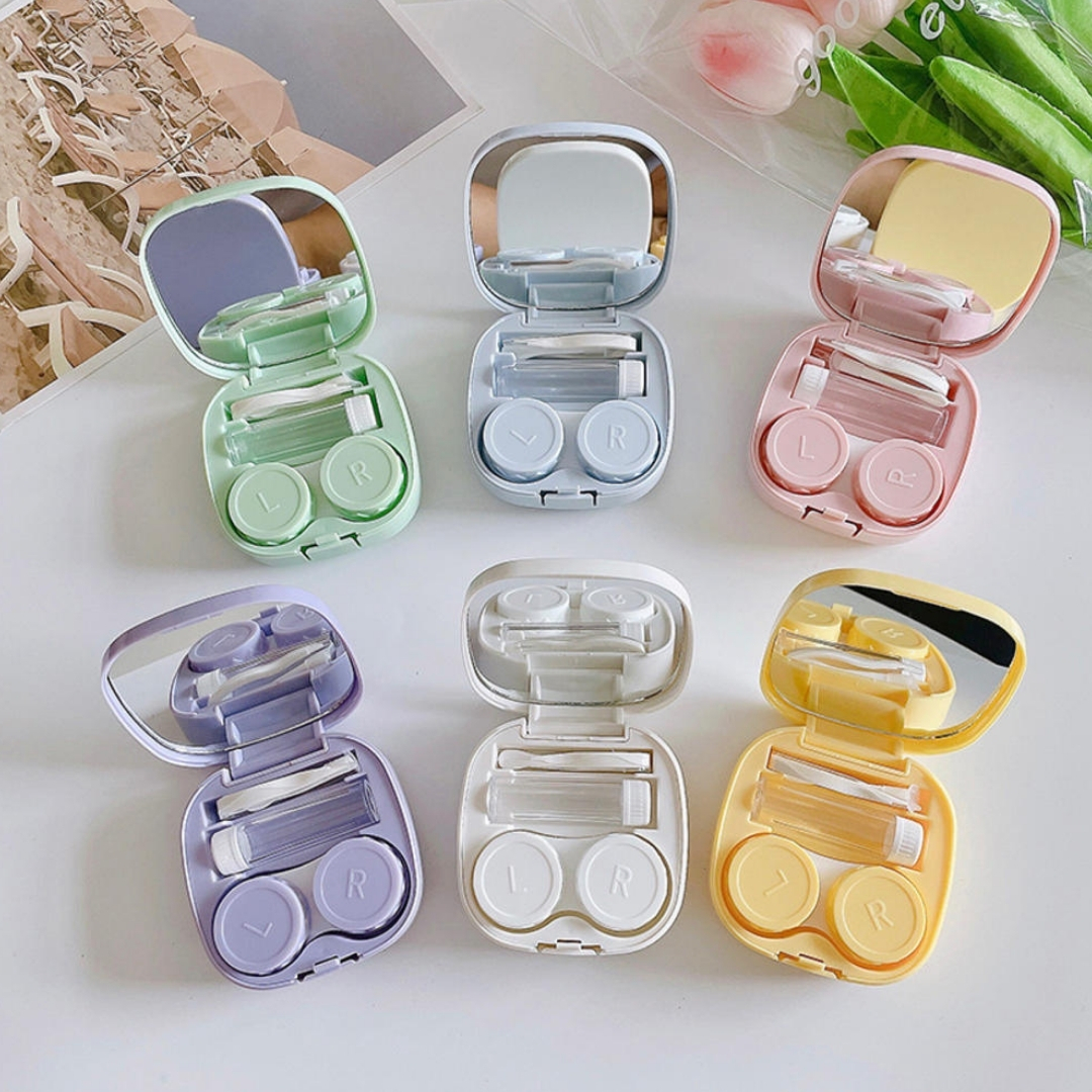 Picture of New Big Size 1pair Round Square Shape Contact Lenses Storage with Mirror, Applicator,Tweezer and solution Bottle for tour,travel and Outdoor new design and othentic quality Travel Kit Of all type Of Contact lens #solidkitbox