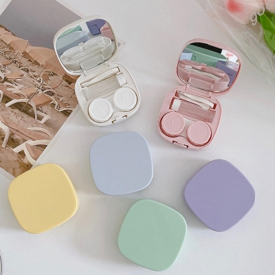 Picture of New Big Size 1pair Round Square Shape Contact Lenses Storage with Mirror, Applicator,Tweezer and solution Bottle for tour,travel and Outdoor new design and othentic quality Travel Kit Of all type Of Contact lens #solidkitbox